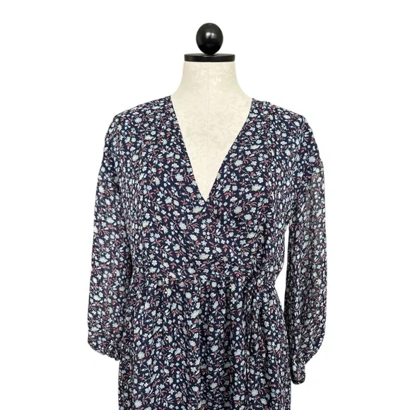 Madewell Tie-Waist Midi Dress in Harvest Vine Deep Navy Floral V- Size Small - Picture 5 of 16